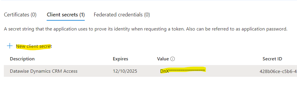 Certificates and secrets